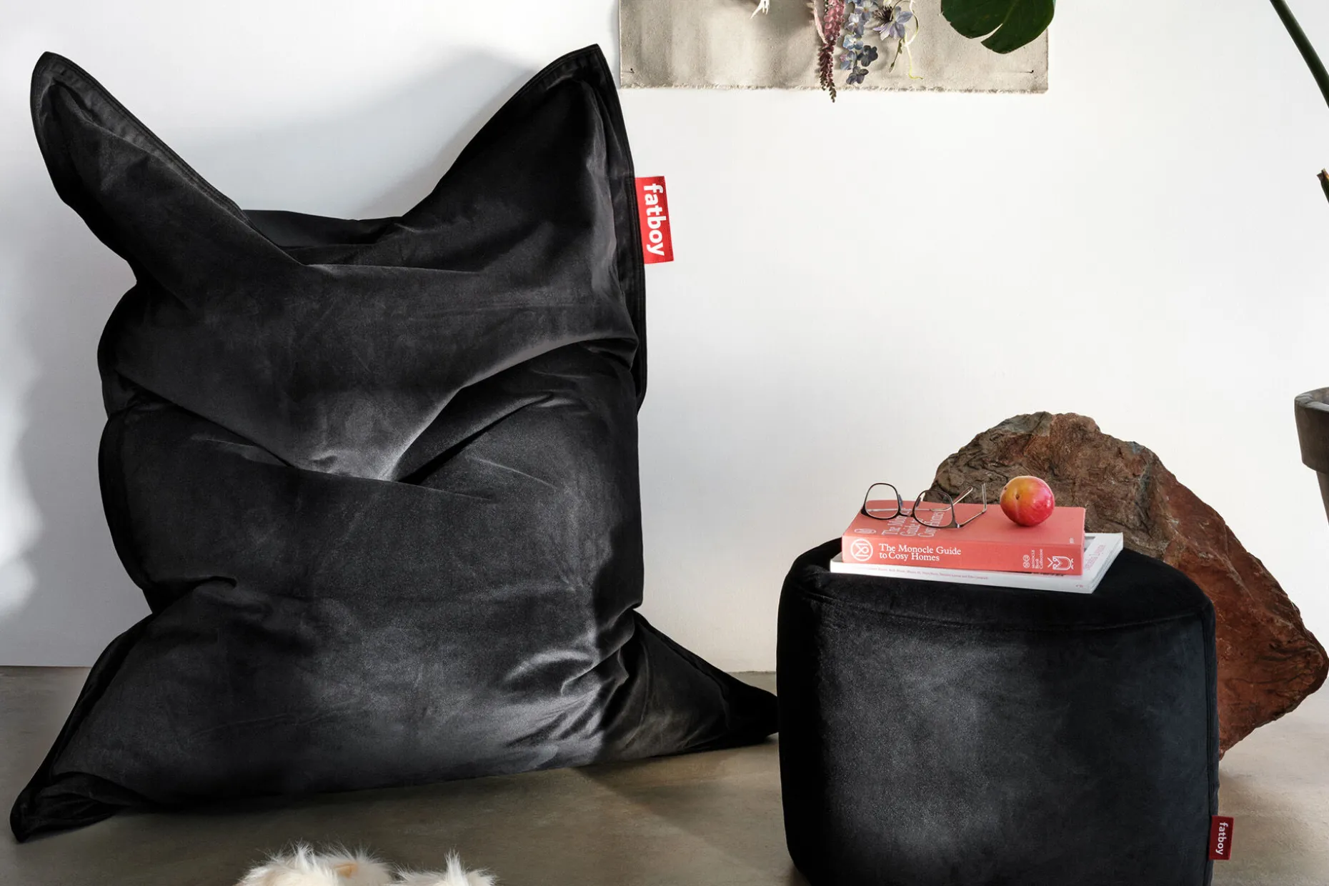 Original Slim Velvet Pouf en velours, black, 120x155 cm