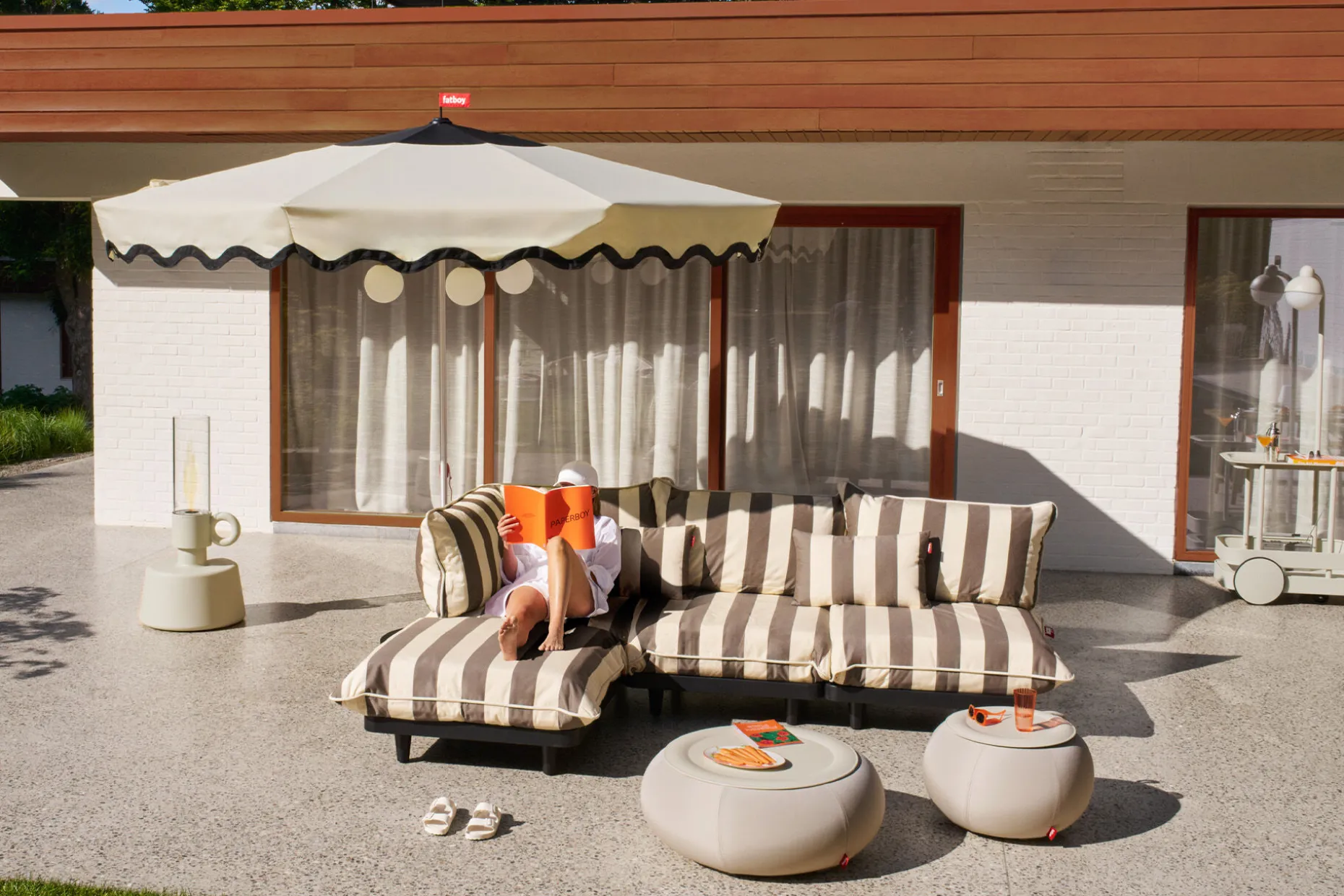 Paletti Set Large + Table Ensemble lounge d’extérieur modulaire, 280x190x90 cm