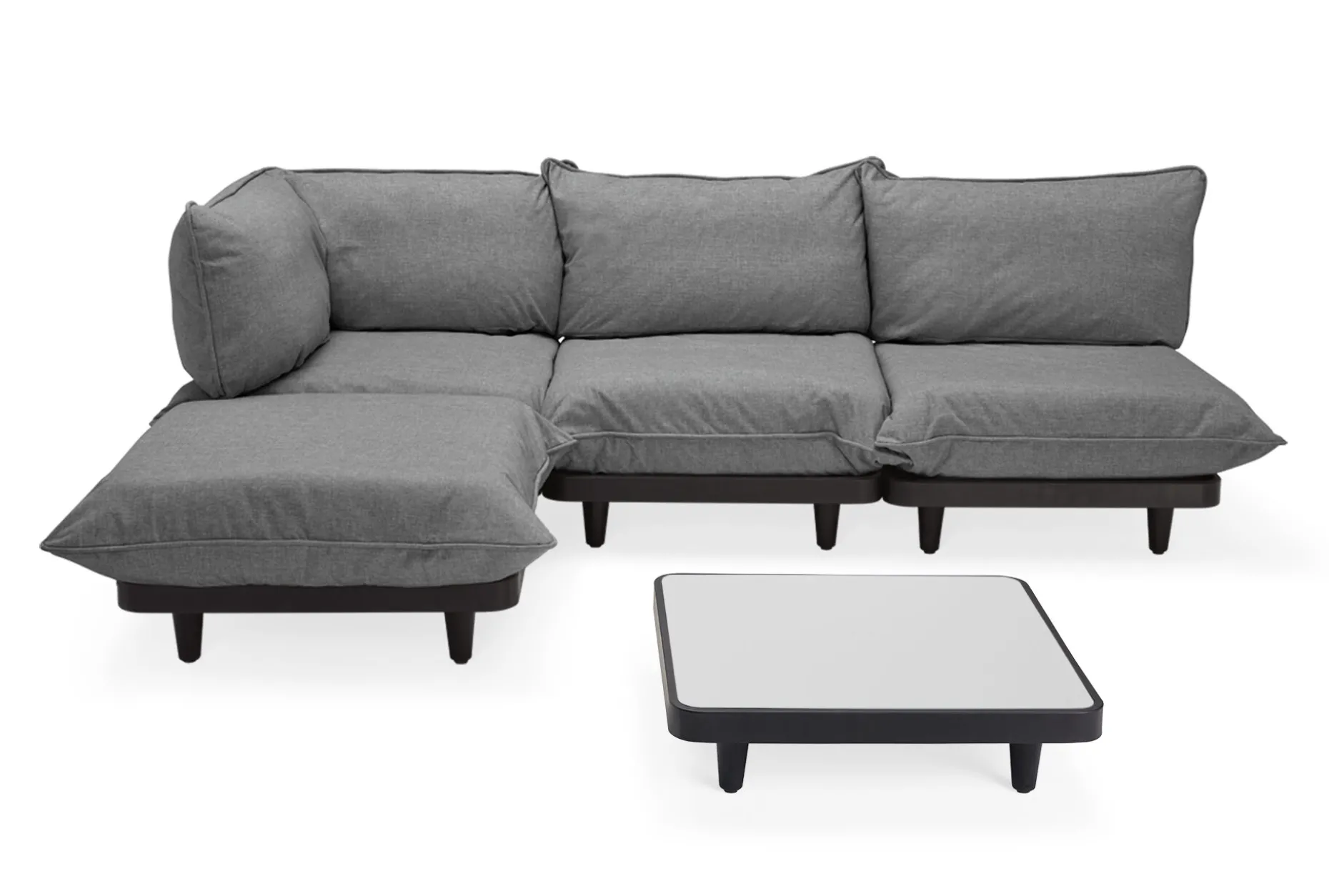 Paletti Set Large + Table Ensemble lounge d’extérieur modulaire, 280x190x90 cm