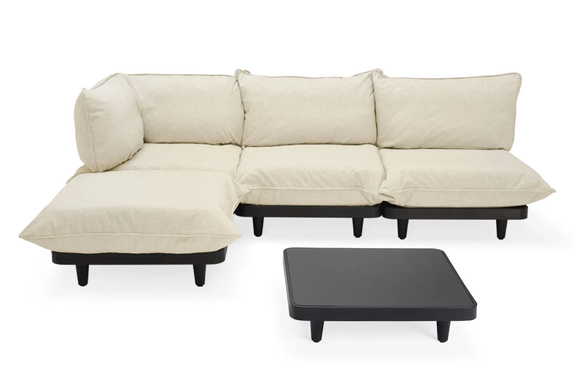 Paletti Set Large + Table Ensemble lounge d’extérieur modulaire, 280x190x90 cm