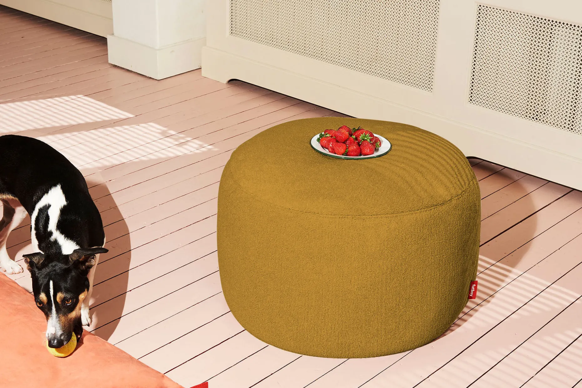 Point Large Sherpa Grand pouf d’intérieur, or, 70x70x40 cm
