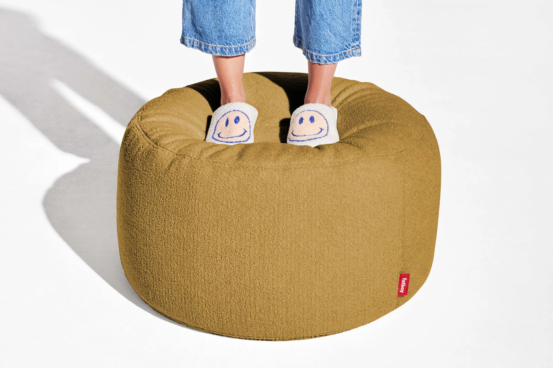 Point Large Sherpa Grand pouf d’intérieur, or, 70x70x40 cm