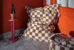 Point Teddy Chess Pouf en peluche, marron, 50x50x35 cm