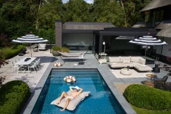 Stripesol + Base Light Grey Parasol avec pied, 350x350x280 cm