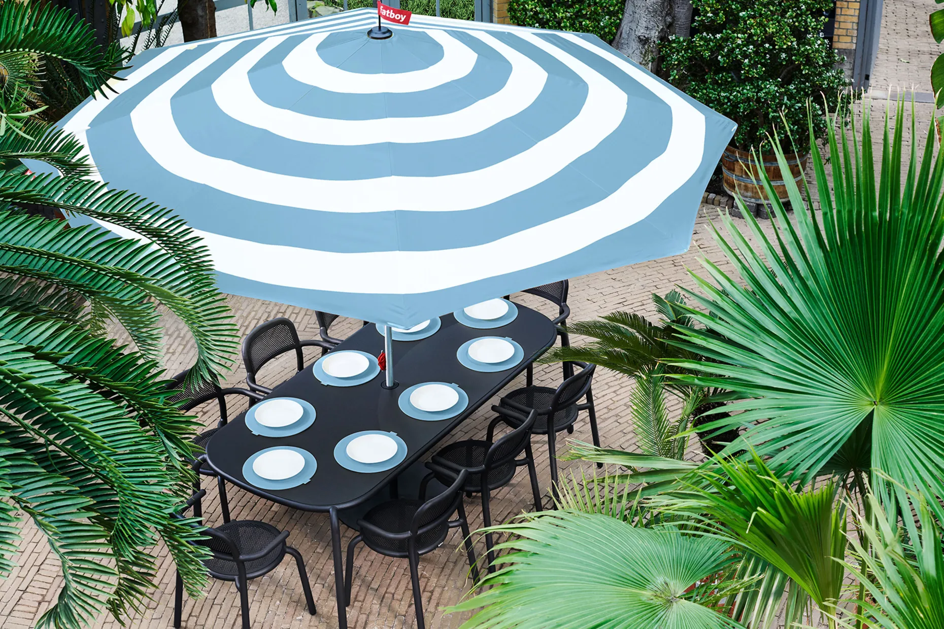 Stripesol + Base Light Grey Parasol avec pied, 350x350x280 cm