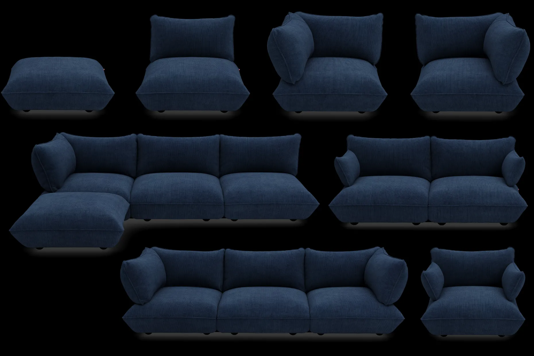 Sumo Sofa Medium Cord Deep Blue Canapé modulaire d’intérieur, 210.5x108x90 cm